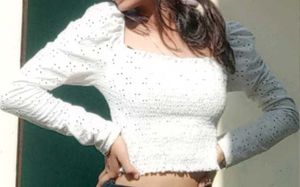 White Crop Top With Beautiful Sleeve Design😌