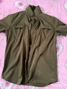 Olive Green Short Sleeve Button-Up Shirt