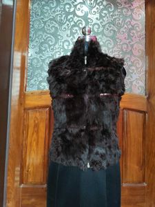 Brown half sleeve fur vest