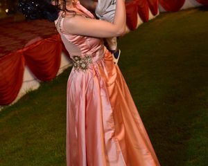 Peach Color Organza Tissue Gown with Smart Work
