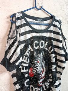 PLUS SIZE See-through Fashion Top Stripped Multico
