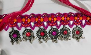 Pink Orange Yellow Silver Choker