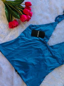 Blue Halter Top with Zipper