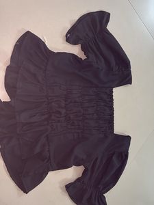 Black Ruffled Pull Up String Crop Top