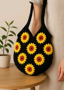 Crochet Sunflower Tote Bag