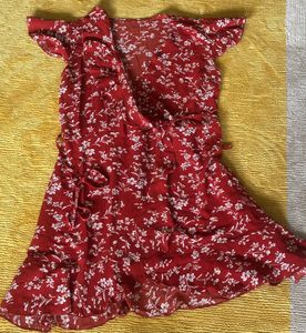 Red Floral Wrap Dress