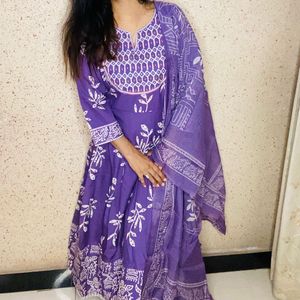 Purple Printed Kurta Set