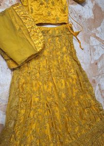 Golden Embroidered Lehenga Choli - XS