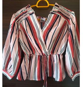 Striped V-neck Top