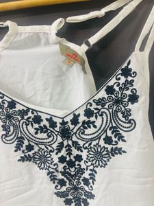 White Embroidered Tank Top