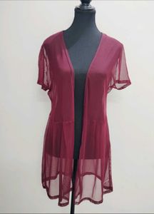 Burgundy Mesh Cardigan