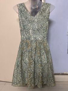 COVER STORY Women Green Self Design Lace Fit &amp; Fla