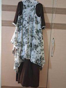 Brown Dress with Floral Vest