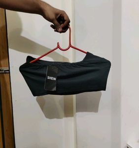 Shein Fitted Strapless Twisted Knot Front Ribbed T