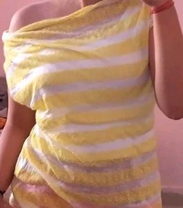 Sculptured Y2k Yellow Mesh Fig Top One Shoulder