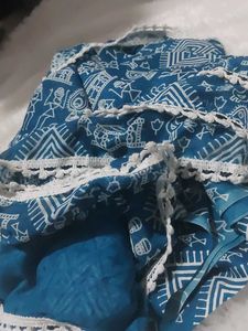 Blue &amp; White Print Fabric with Trim