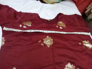 Burgundy Kurti Set with Striped Dupatta