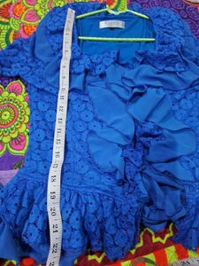 Ruffle Detailed Blue Lace Cardigan