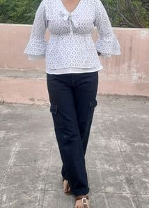 Frill Life Polka Dot Crop Top - White#Studio