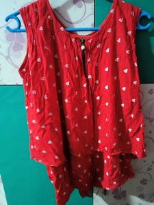 Red Heart Print Top M