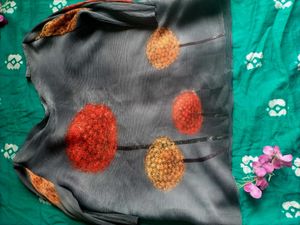 Unique Floral Print Gray Blouse
