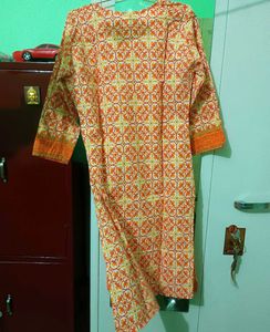 Printed Orange Kurta floral