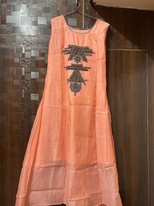 Peach Embroidered Sleeveless Dress