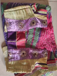 Green,Pink &amp; Lavender Bandhej Saree