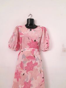 Pink Floral Midi Dress