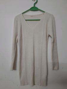 Papaya White Sweater Long Top Dress Winter Wear