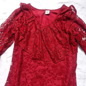 Elegant Burgundy Lace Bell Sleeve Top