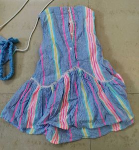Beautiful Cotton Frock With Purse And Hairband