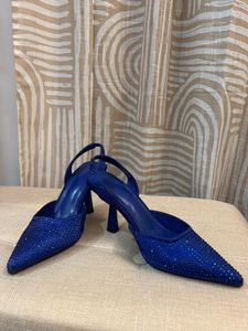 Blue Rhinestone Slingback Heels