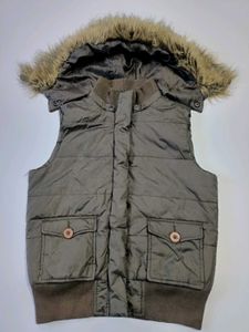 Fur Hooded Padded Vest Size M Winter Jacket