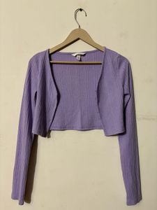 H&M Women's Ribbed Cropped Cardigan in Lavender