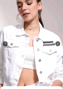White Solid Denim Jacket