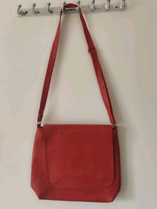 Large Red Crossbody Bag With 5 Zipper Compartments