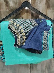 Elegant Blue Embroidered Saree