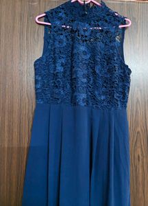 Navy Crochet Top Chiffon Long Maxi Dress