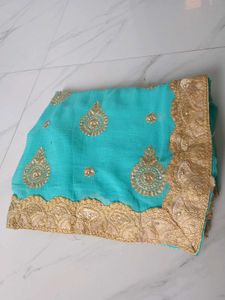 Elegant Aqua Georgette Saree with Zari Work