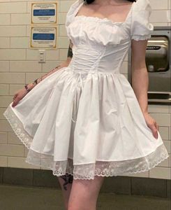 gothic lolita coquette white lace corset dress