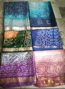Brand New Bandhani cotton silk saree set