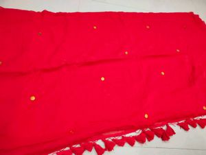 Red Cotton Tassels Saree ❤️