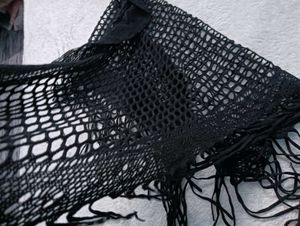 Black Fishnet Fringe Shawl
