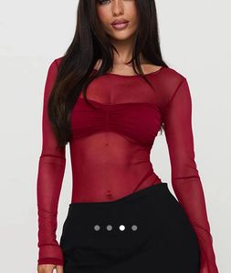 Red Sheer Long Sleeve Top