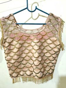 Pink & Gold Beaded Fringe Blouse