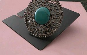 H&amp;M Oxidised Silver Ring With Blue Agate Stone