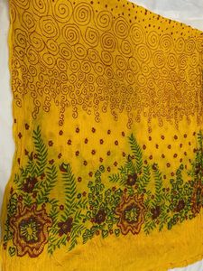Yellow Floral Jaipuri Cotton Dupatta