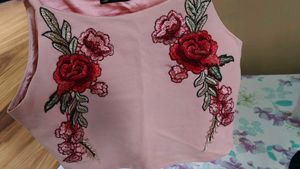 Pink Floral Embroidered Crop Top