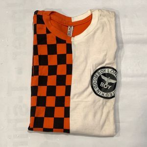 Orange &amp; White Checked Boys’ T-Shirt Chest 36